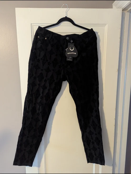 Killstar Black Velvet Cross Jacquard Pants - Picture 3 of 10